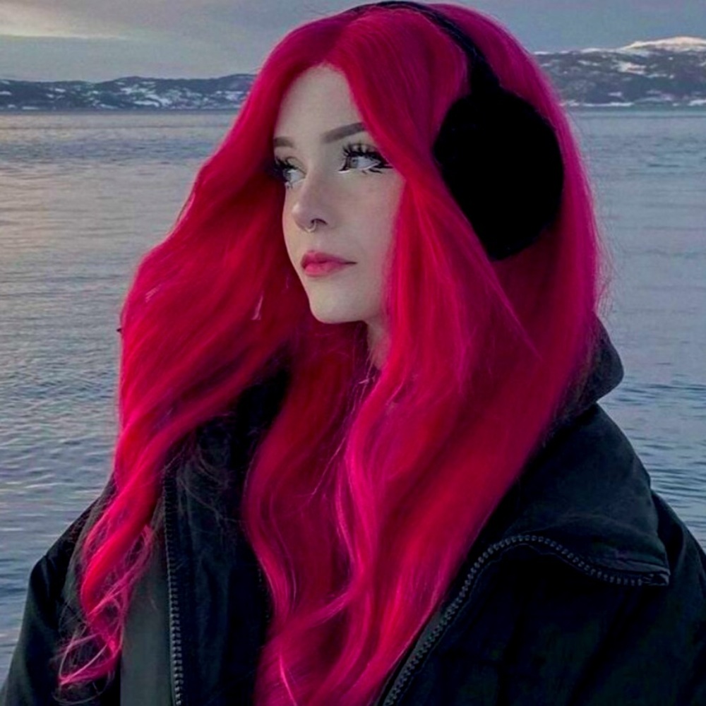 22” HOT PINK NATURAL STRAIGHT LACE FRONT WIG NEW